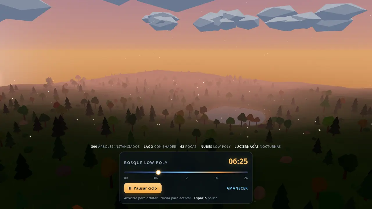 Low-poly forest with day/night cycle — MiniMax M3.1 Flash (free)