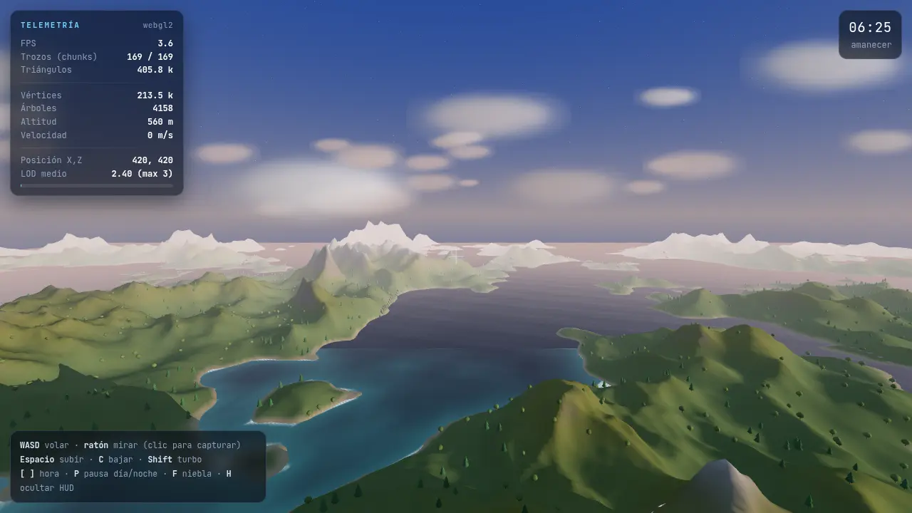 Infinite terrain with free flight — MiniMax M3.1 Flash (free)
